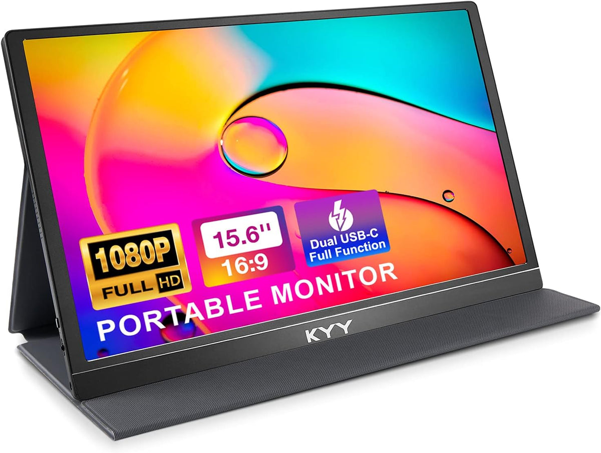 Portable Monitor 15.6'' 1080P FHD USB-C Laptop Monitors w/Smart Cover & Dual Speaker, HDMI Computer Display IPS HDR External Gaming Monitor for PC Phone Mac Xbox PS4 Switch[Upgraded]