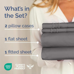 Queen Size 4 Piece Sheet Set - Comfy Breathable & Cooling Sheets - Hotel Luxury Bed Sheets for Women and Men - Deep Pockets, Easy-Fit, Soft and Wrinkle Free Sheets - Dark Grey Oeko-Tex Bed Sheet Set