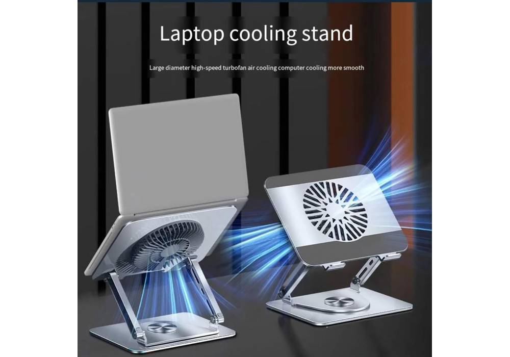 Laptop Stand laptops with 360°Rotating Base and Removable Magnetic Cooling Fan, Dual Pivot Fully Foldable and Adjustable