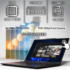 Lenovo ThinkPad X1 Carbon Gen 13 Business AI Laptop, Intel Core Ultra 7 255U Processor, 14" FHD+ Touchscreen, 32GB DDR5 RAM, 1TB SSD PCIe , WiFi 6E + BT, Backlit KB, FHD Webcam, Win 11 Pro - Black