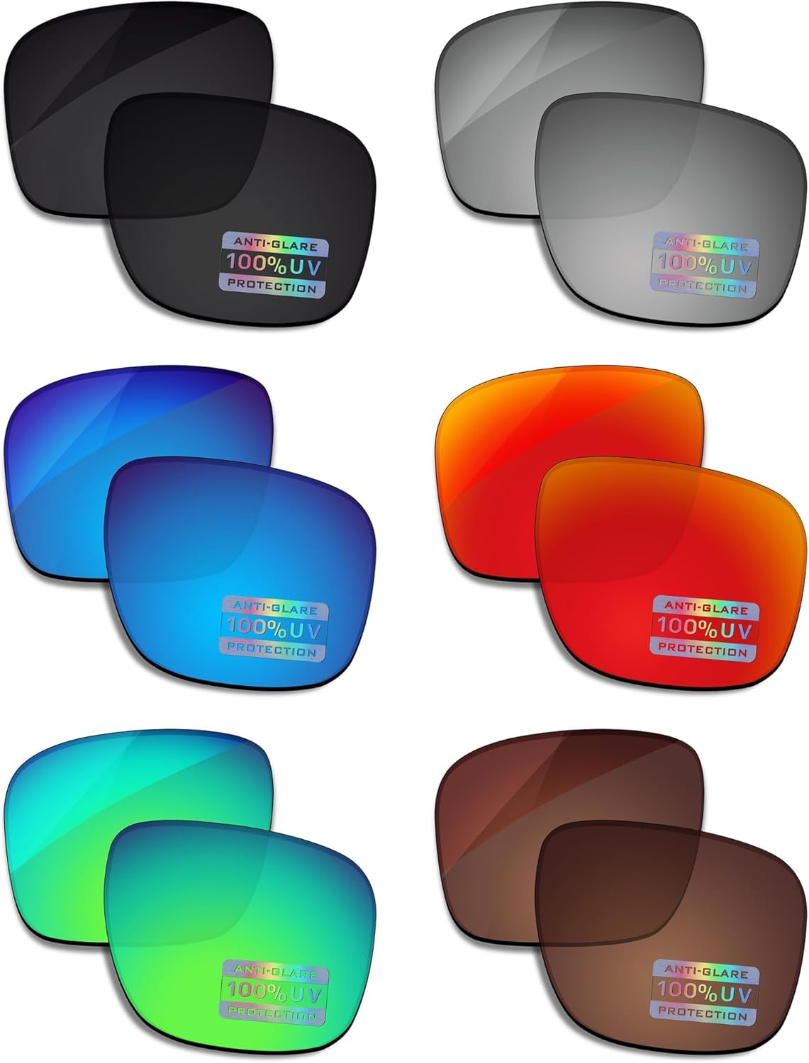 6 Pairs POLARIZED Replacement Lenses for Ray-Ban Meta Wayfarer RW4006 50mm Smart Glasses - Black + Titanium Mirror + Surf Blue Mirror + Fire Red Mirror + Jade Green Mirror + Brown
