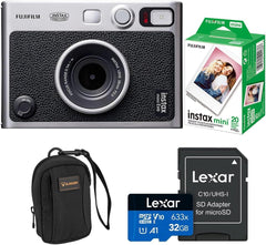 Instax Mini Evo Instant Film Camera + Fujifilm Instax mini Instant Daylight Film 20 Exposures + Slinger Camera Bag + Micro Memory Card with SD Adapter (Essentials Kit, Black)