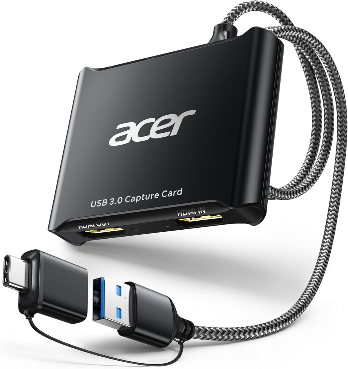 USB 3.0 Video Capture Card, HDMI Capture Card for Streaming with 4K Loop-Out & USB A/C | 1080P 60Hz HD | Video Audio Game Capture for PS5/PS4/Switch2/Xbox/Camera/PC/Mac - Black
