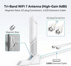 WiFi 7 Antenna with EZ-Plug Quick-Connect Interface, for ASUS WiFi 7 Motherboard, Routers （ROG/RT/TUF Series）, Dual Band High-Gain Signal Booster, Low-Profile Magnetic Base,White