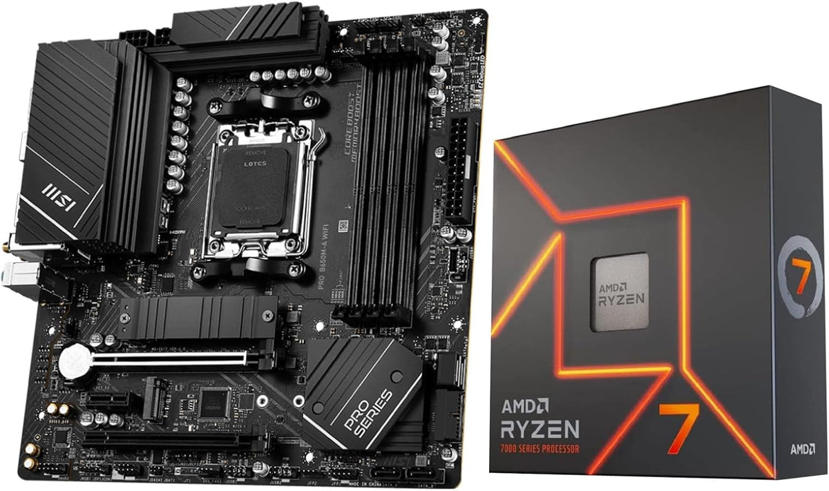 AMD Ryzen 7 7700X CPU Processor with MSI PRO B650M-A WiFi ProSeries Motherboard (AM5, mATX, DDR5, M.2, USB 3.2 Gen 2, Wi-Fi 6E), Sold by Micro Center