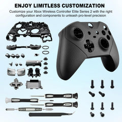 Replacement housing Shell kit for Xbox One Elite Series 2 Controller Replacement Parts Full Shell Case Cover Set Faceplates Middle Frame ABXY LT RT Buttons LB RB Bumper Accessories Tools（Black）