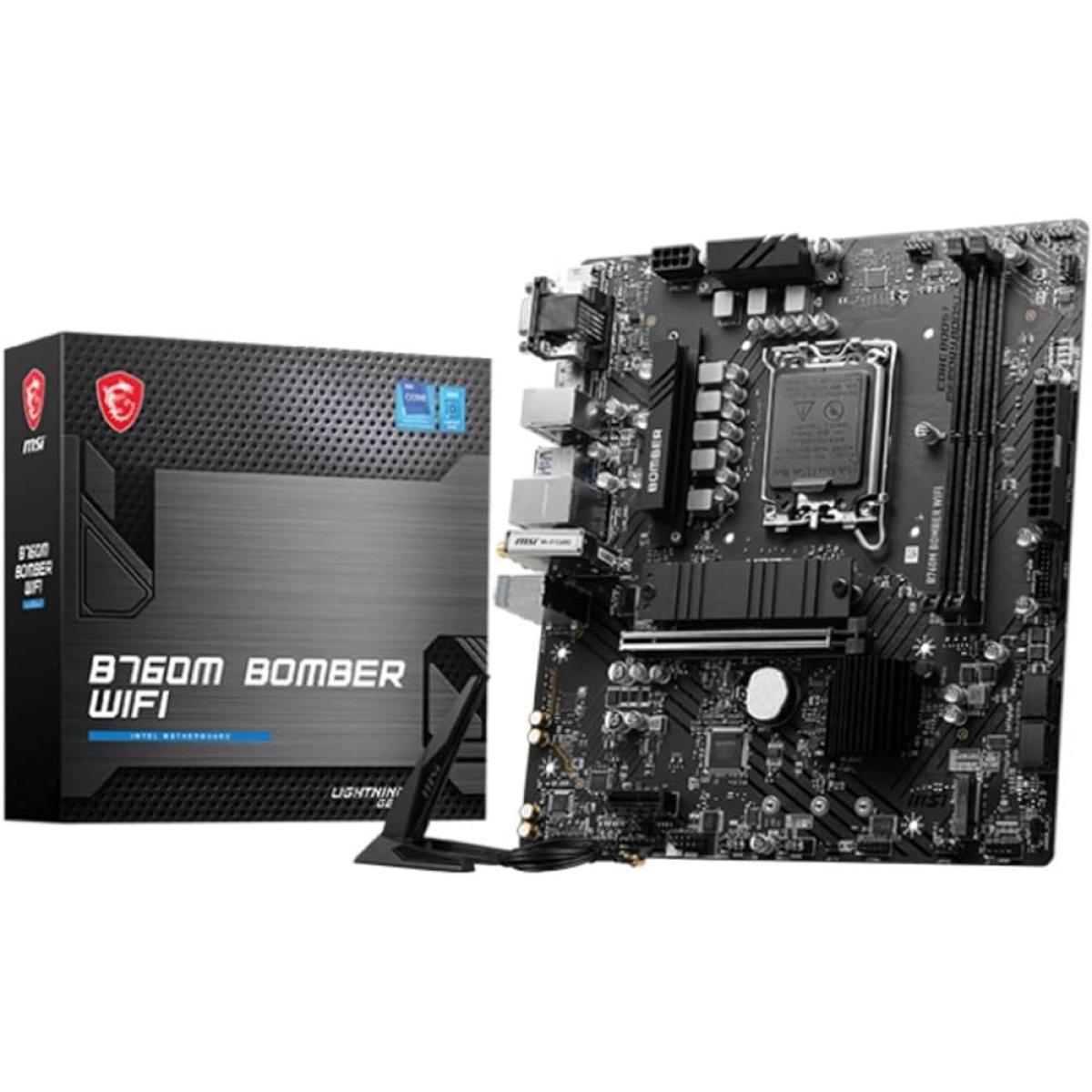 MSI B760M BOMBER Wi-Fi 6E, Intel 13th 12th Series, LGA 1700/DDR5/PCIe 4.0/2xM.2 - mATX Gaming MotherBoard