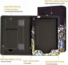 Case for 7"/6.8" Kindle Paperwhite (12th/11th Gen, 2024/2021), Kindle Colorsoft Signature Edition Case, PU Leather Foldable Stand Cover with Hand Strap & Auto Wake/Sleep, Flowers