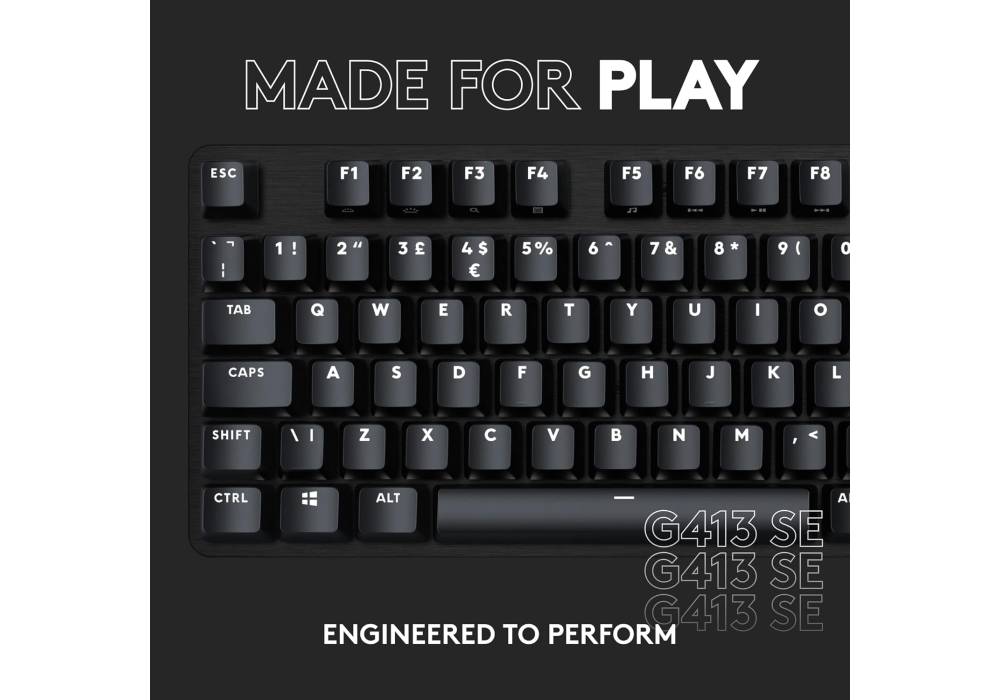 Logitech G413 TKL SE Mechanical Gaming Keyboard, PBT Keycaps, USB 2.0 Connection Type, White Backlighting, 12 Function Key Media Controls, Tactile Switch, English Arabic Layout, Black