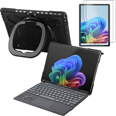 Surface Pro 11 Case with Keyboard, Screen Protector Set 13-inch 2025, Shockproof Cover for Microsoft Surface Pro 9/10/11 with Rotatable Grip/Stand, Wireless Touchpad Type Cover Keyboard-Black