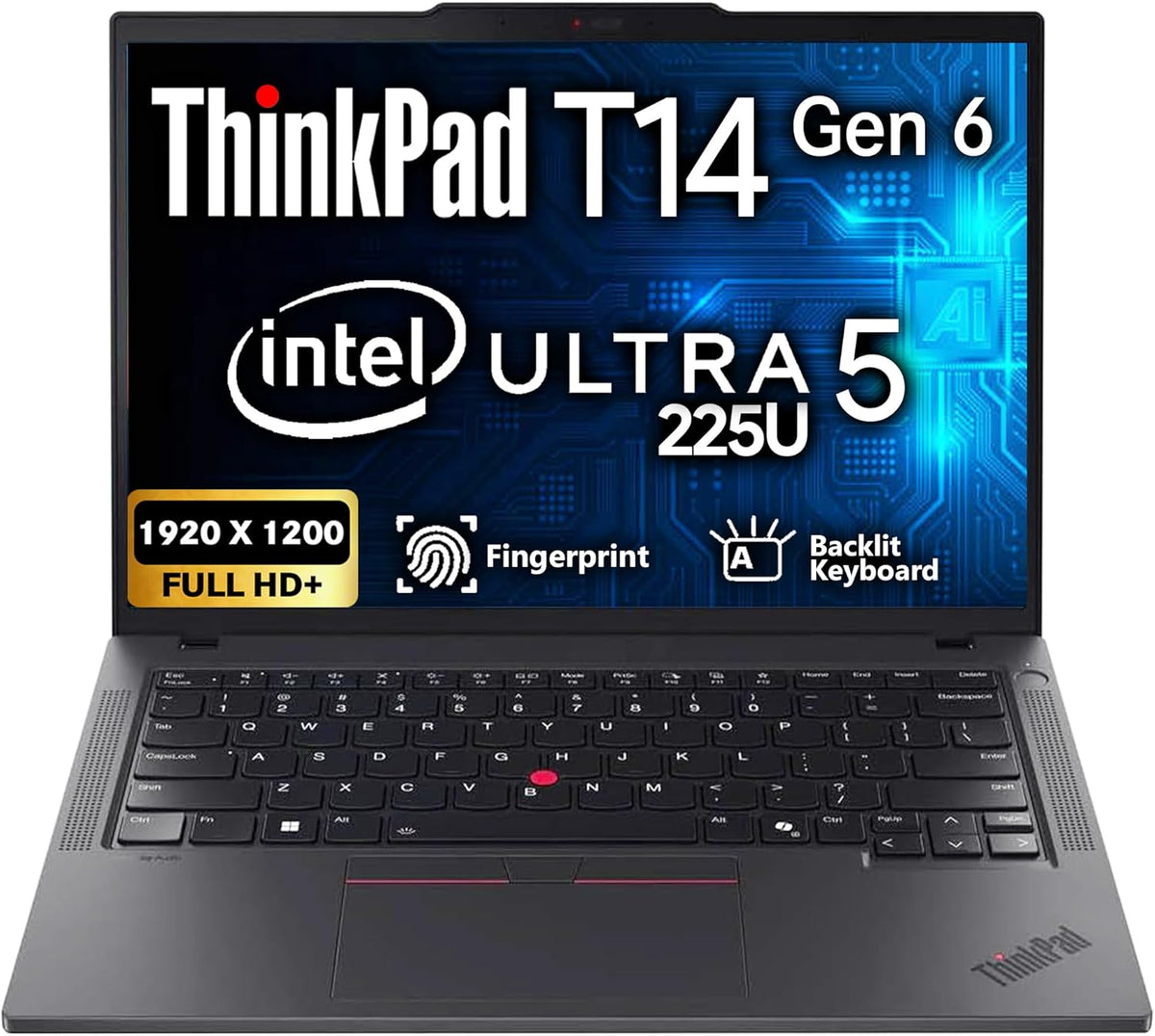 Lenovo ThinkPad T14 Gen 6 14" FHD+ Display, Intel Ultra 5 225U, Customized Laptop, 16GB / 32GB / 64GB RAM, 512GB / 1TB / 2TB SSD, Backlit KB, FP Reader, WiFi 6E, W11P, AI Business Laptop