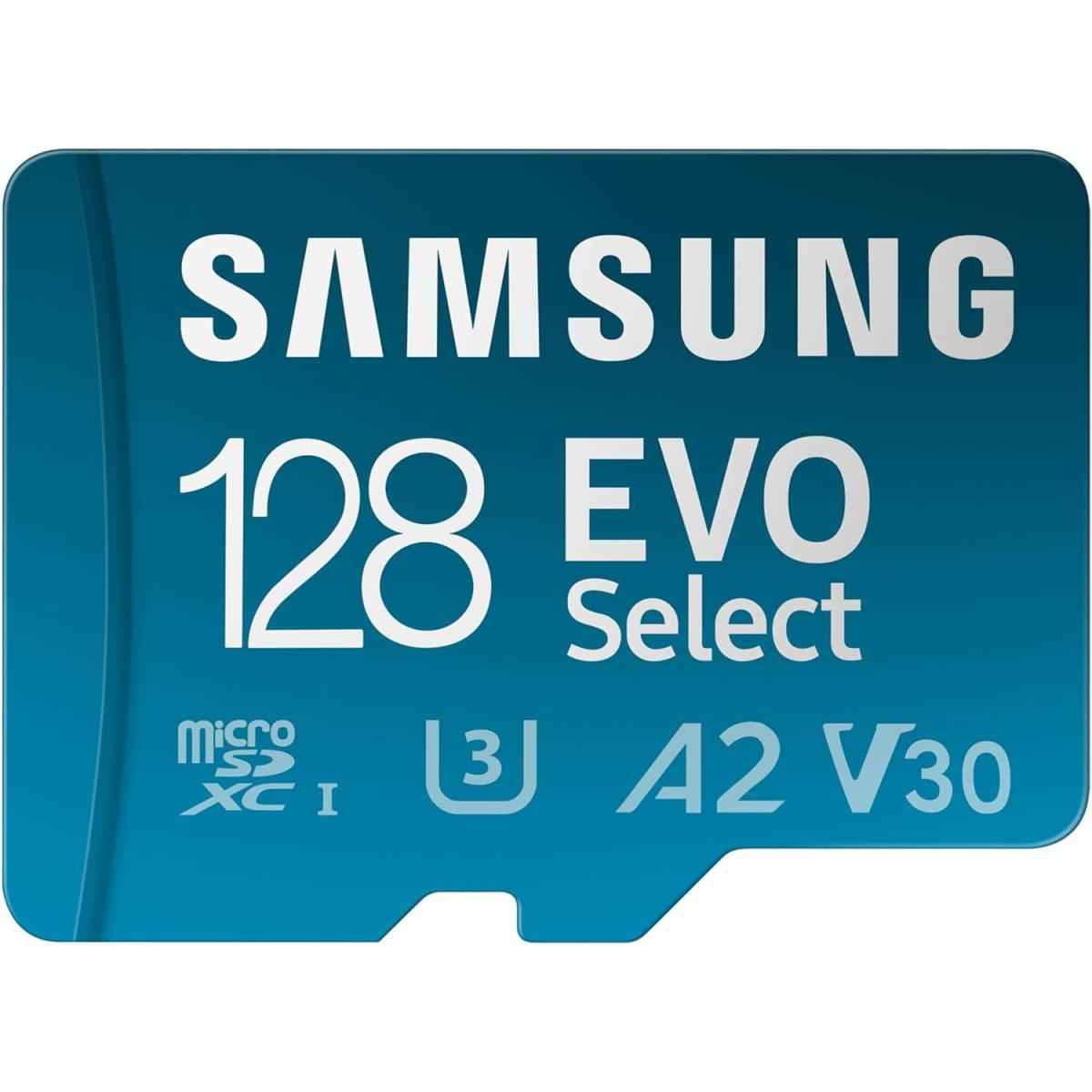 Samsung EVO Select microSD Memory Card + Adapter, 128GB microSDXC, Up-to 160 MB/s, 4K UHD, UHS-I, C10, U3, V30, A2, for Mobile Phone, Smartphones, Nintendo-Switch, and Tablets (MB-ME128SA/AM) | SDCard128,Samsung |