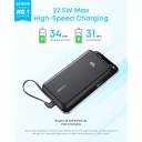 Anker Zolo Power Bank – 20,000mAh High‑Capacity, 22.5W Fast Charging, Built‑In 7‑Inch USB‑C Cable, Pass‑Through Charging, Compact Sleek Design, White - 18 Month Warranty