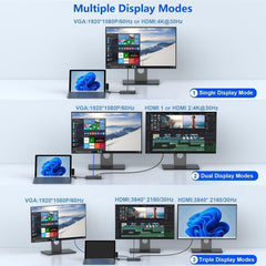 Docking Station for Microsoft Surface Triple Displays 4K HDMI*2+VGA, 12-in-1 Microsoft Surface Dock 2 for Microsoft Surface Pro 12/11/10/9/8/7/6/5/4, Surface Laptop, Surface Go/Book/Laptop Go