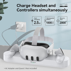 Charging Dock Compatible for Meta Quest 3S/Quest 3,Charge Controllers and Headset Simultaneously, VR Charging Station with LED Light, with 2 Rechargeable Controller Batteries(NO Adapter)