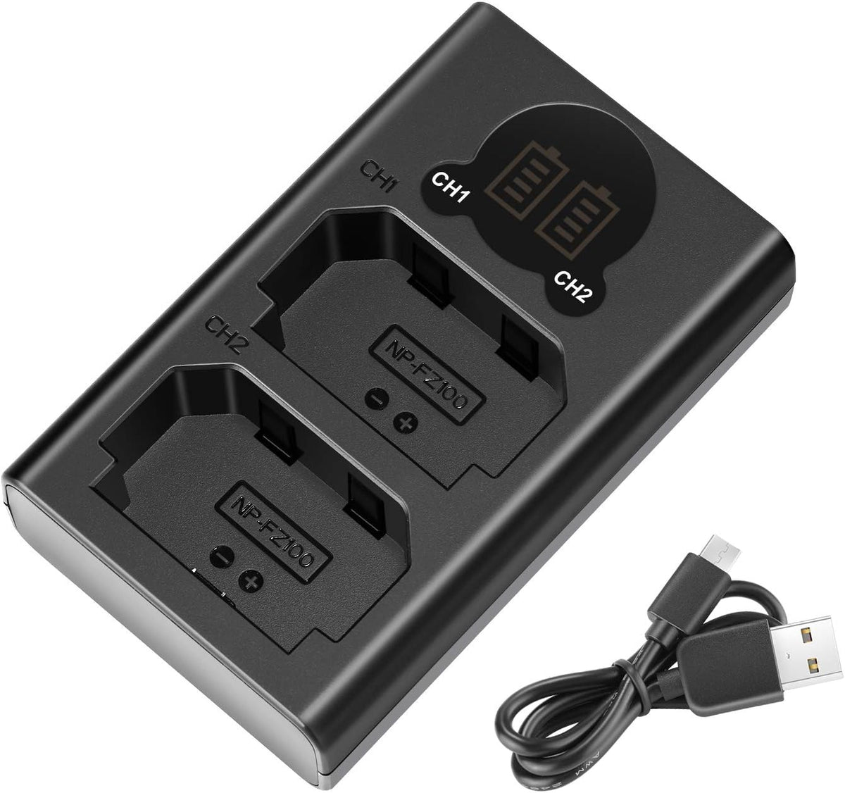 Dual USB Charger for Sony NP-FZ100 Battery, Compatible with Sony ZV-E1, FX3, FX30, A1, A9 II, A7R V, A7S III, A7 IV, A6600, A7C Cameras, Designed with LCD Display, Versatile Charging Options