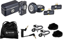 Hollyland Lark M2 Duo Wireless Lavalier Microphone System for Camera/iPhone/Android/Laptop 2-Person, 2.4GHz Clip-On Mic with Noise Cancellation 30Hr Battery for Video Recording and Streaming Bundle