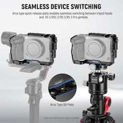 Cage Camera Cage with HDMI Cable Clamp, NATO Rail, 3/8 Inch ARRI Positioning Holes, 1/4 Inch Thread Compatible with Sony FX3 FX30 Original XLR Handle