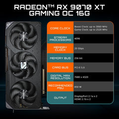 Radeon RX 9070 XT Gaming OC 16G Graphics Card, PCIe 5.0, 16GB GDDR6, GV-R9070XTGAMING OC-16GD Video Card