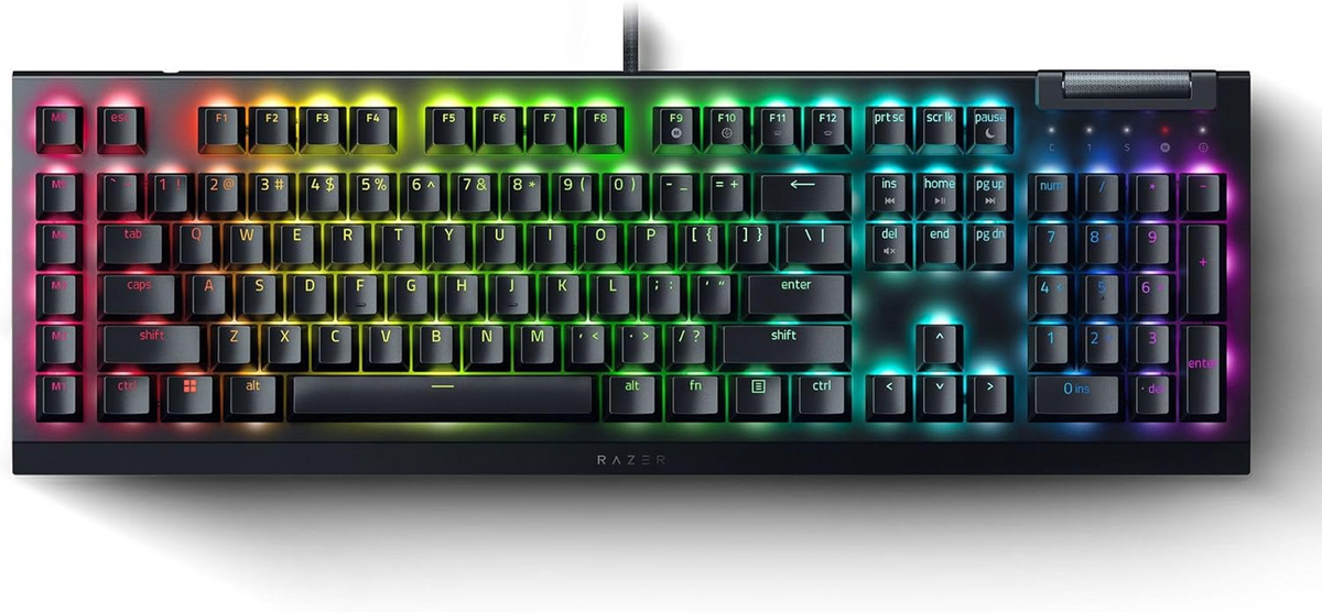 Razer BlackWidow V4 X Tactile & Clicky 6 Macro Keys Doubleshot ABS Keycaps Media Controls Sound Dampening & Stabilizers AR/EN Layout - Green Switch