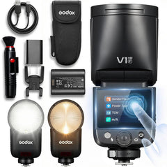 V1 MID F Flash for Fuji, 55W Round Head Speedlite Touchscreen, 650+ Full Power Pops, 1.7s Recycle, TTL/HSS 1/8000s V1MID Lightweight Travel Flash for Fujifilm X-T5 X100VI X-H2 X-S20 Fits AK-R1