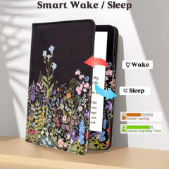 Case for 7"/6.8" Kindle Paperwhite (12th/11th Gen, 2024/2021), Kindle Colorsoft Signature Edition Case, PU Leather Foldable Stand Cover with Hand Strap & Auto Wake/Sleep, Flowers
