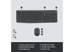 Logitech MK235 Arabic Version Wireless Keyboard and Mouse Combo/Kit for Windows, USB Receiver, 15 FN Keys, Long Battery Life, Compatible with PC, Laptop