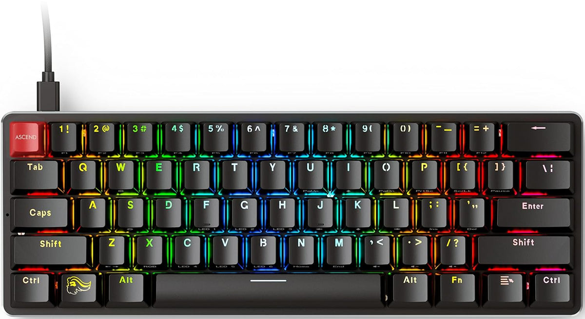 Glorious Custom Gaming Keyboard - GMMK 60% Percent Compact - USB C Wired Mechanical Keyboard - RGB Hot Swappable Switches & Keycaps - Black Metal Top Plate