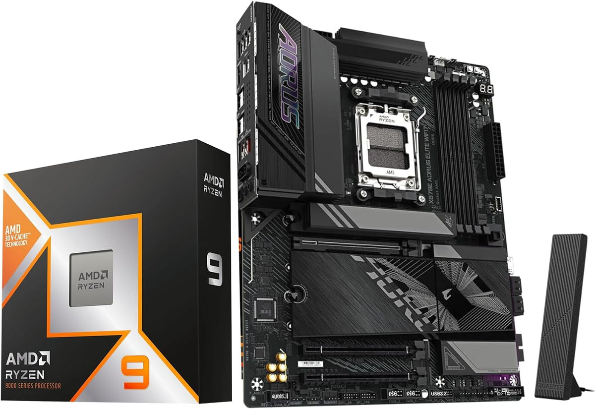 AMD Ryzen 9 9950X3D CPU Processor with GIGABYTE X870E AORUS Elite WIFI7 AM5 Motherboard (ATX, DDR5, 4X M.2, PCIe 5.0, USB4)