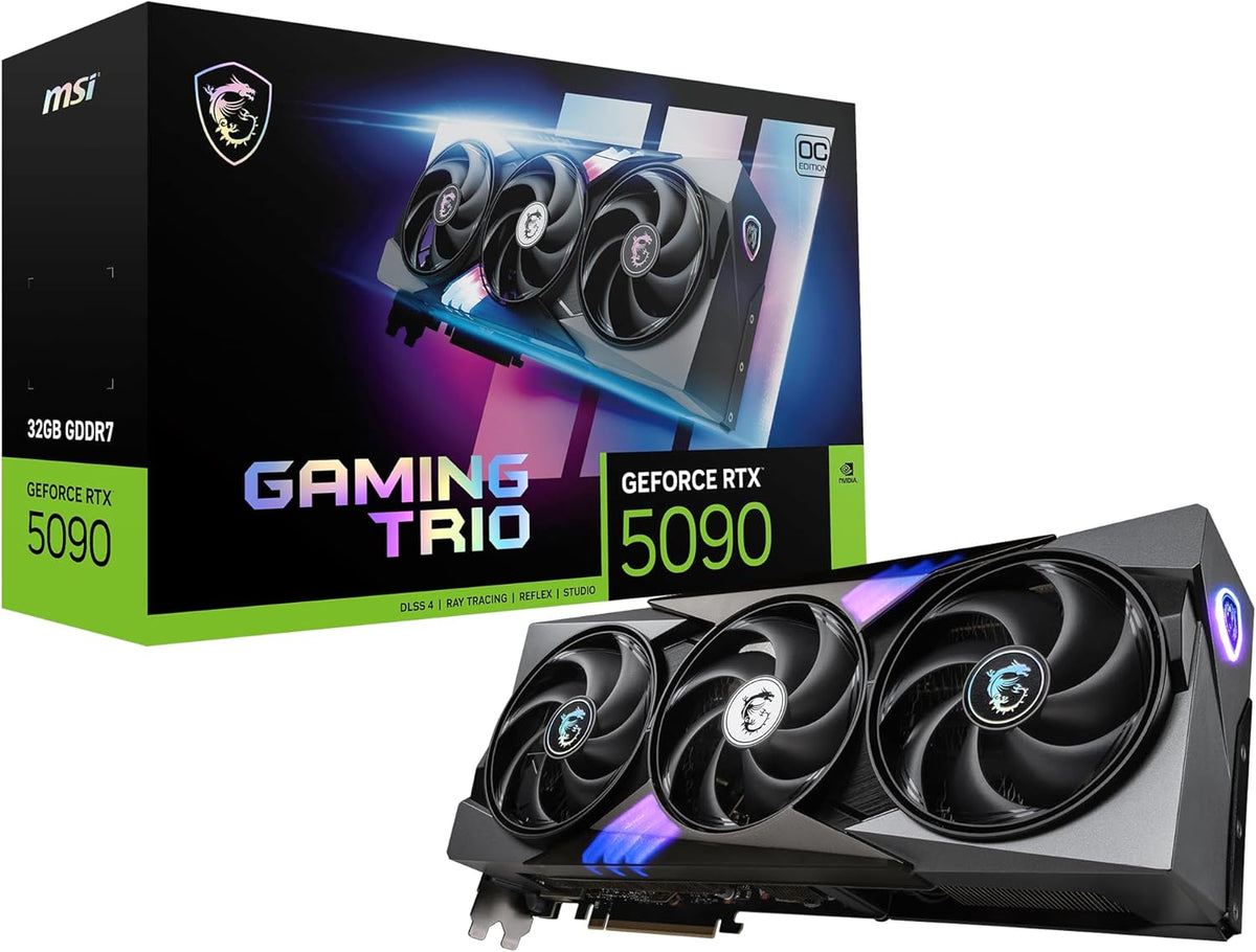 GeForce RTX 5090 32G GAMING TRIO OC Graphics Card - RTX 5090 GPU, 32GB GDDR7 (28Gbps/512-bit), PCIe 5.0 - TRI FROZR 4 (3 x STORMFORCE Fan), Gaming & Silent mode - HDMI 2.1b, DisplayPort 2.1b