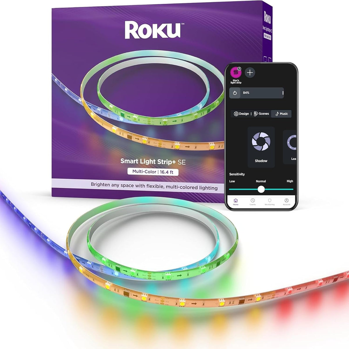 Smart LED Light Strip+, 16.4ft - Color Options with Adjustable Brightness & Temperature - Peel & Stick WiFi Smart Strip Lights Works with Roku Voice, Alexa & Google Assistant - Smart Home Product