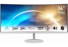 MSI PRO MP341CQW 34-Inch FHD Monitor - 3440 x 1440 Professional Curved LED Monitor with 100Hz Refresh Rate, Anti-Glare & Anti-Flicker Technology PC Monitor for Desktop, VESA Mount (White) - 2 Years Warranty