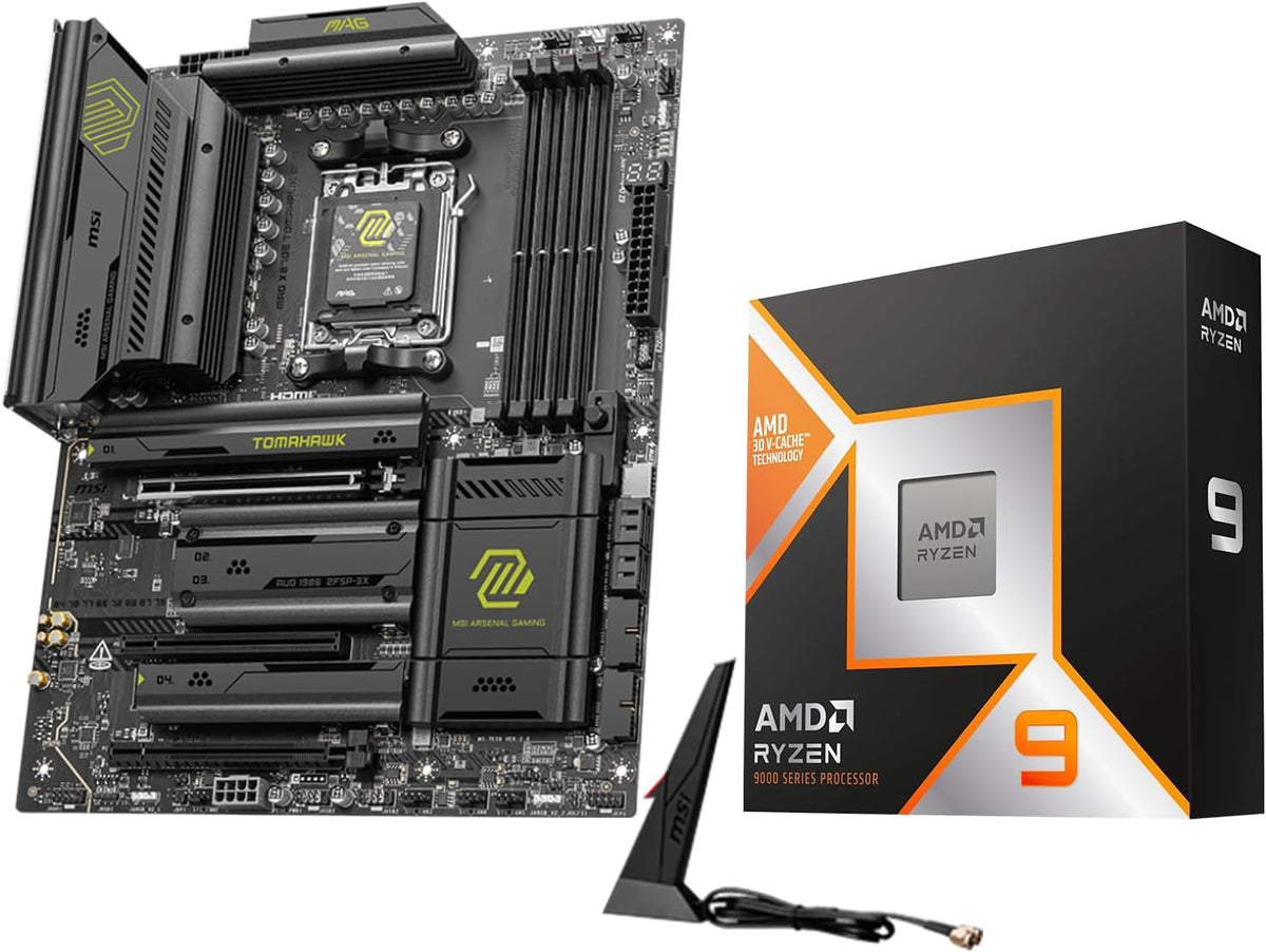 AMD Ryzen 9 9950X3D CPU Processor with MSI MAG X870E Tomahawk WiFi ATX Motherboard (DDR5, PCIe 5.0, M.2 Gen5, Wi-Fi 7, 5G LAN)