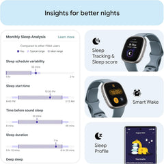 Versa 4 Fitness Smartwatch with Daily Readiness, GPS, 24/7 Heart Rate, 40+ Exercise Modes, Sleep Tracking and more, Waterfall Blue/Platinum, One Size (S & L Bands Included)