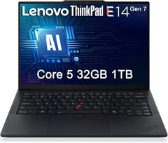 Lenovo ThinkPad E14 Gen 7 Business Laptop (14" FHD+ Anti-Glare, Intel Core 5 210H (> i7-1355U), 32GB DDR5 RAM, 1TB SSD), Fingerprint, 1080p IR Webcam, Backlit KB, Thunderbolt 4, Wi-Fi 6E, Win 11 Pro