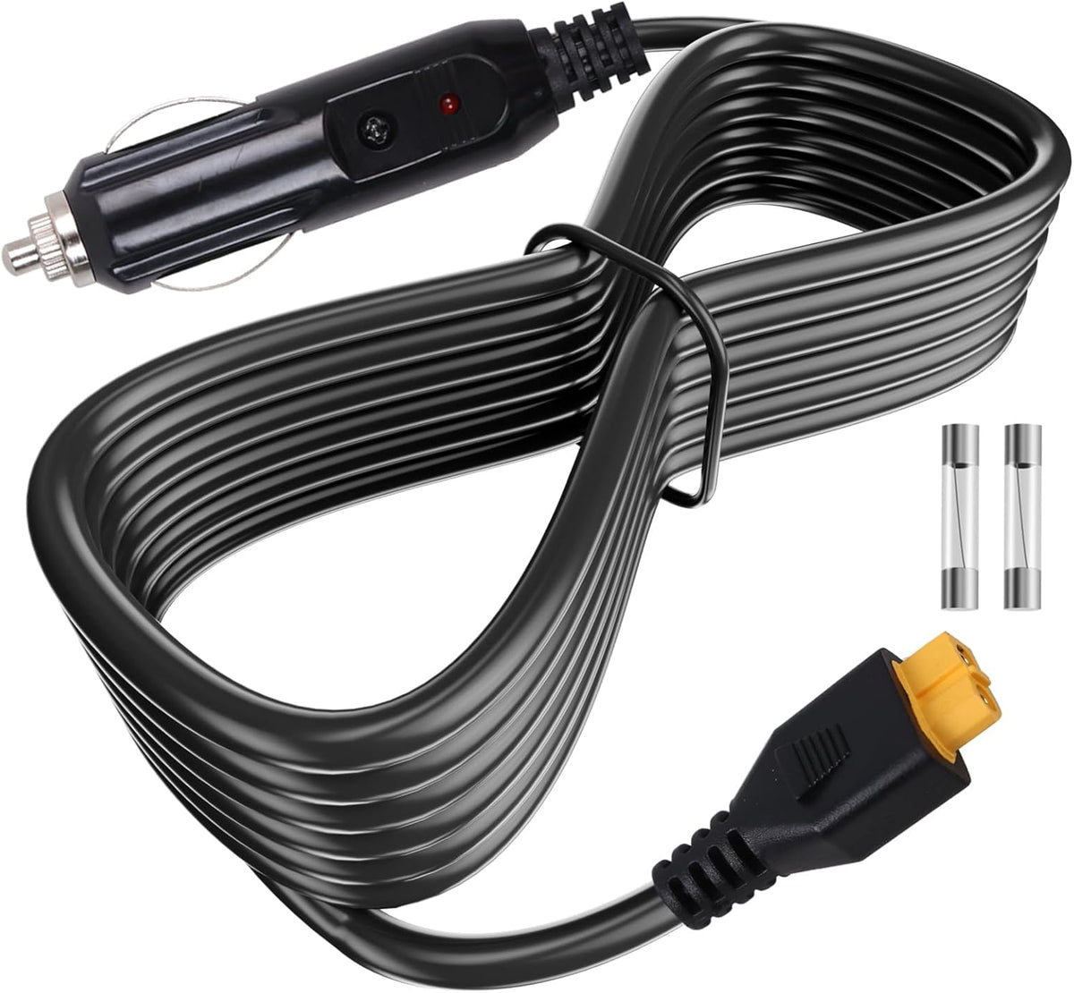 12V/24V XT60 Car Charging Cable Replacement for Ecoflow Delta/River Bluetti EB55 Anker 757/767 Portable Power Station and Solar Generators (with 2 x Fuse)
