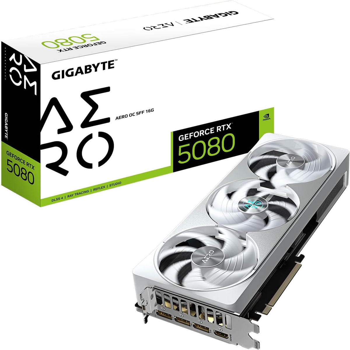 GeForce RTX 5080 AERO OC SFF 16G Graphics Card, WINDFORCE Cooling System, 16GB 256-bit GDDR7, GV-N5080AERO OC-16GD Video Card, Compatible with Desktop