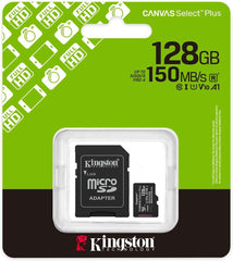 Kingston Canvas Select Plus microSD Memory Card 128GB microSDXC GEN3 150MB/s A1 Card + Adapter - SDCS3/128GB