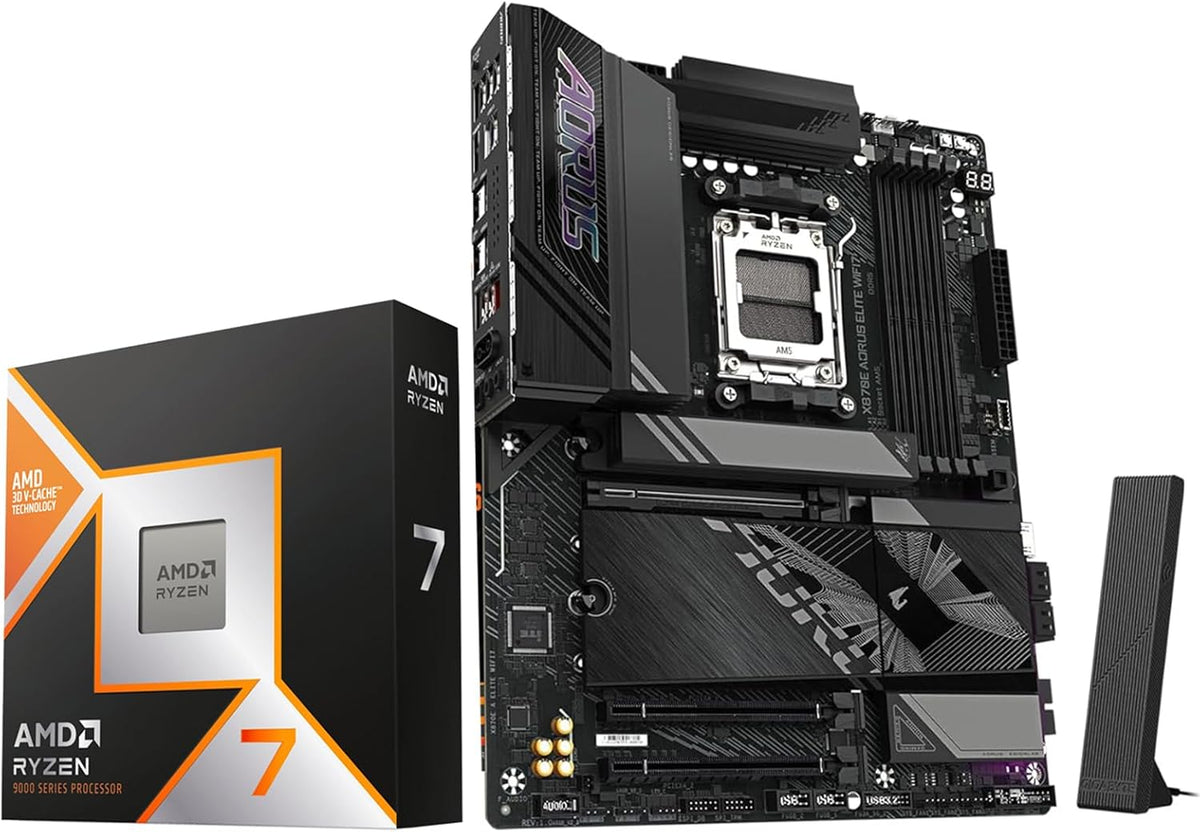 AMD Ryzen 7 9800X3D CPU Processor with GIGABYTE X870E AORUS Elite WIFI7 AM5 Motherboard (ATX, DDR5, 4X M.2, PCIe 5.0, USB4)