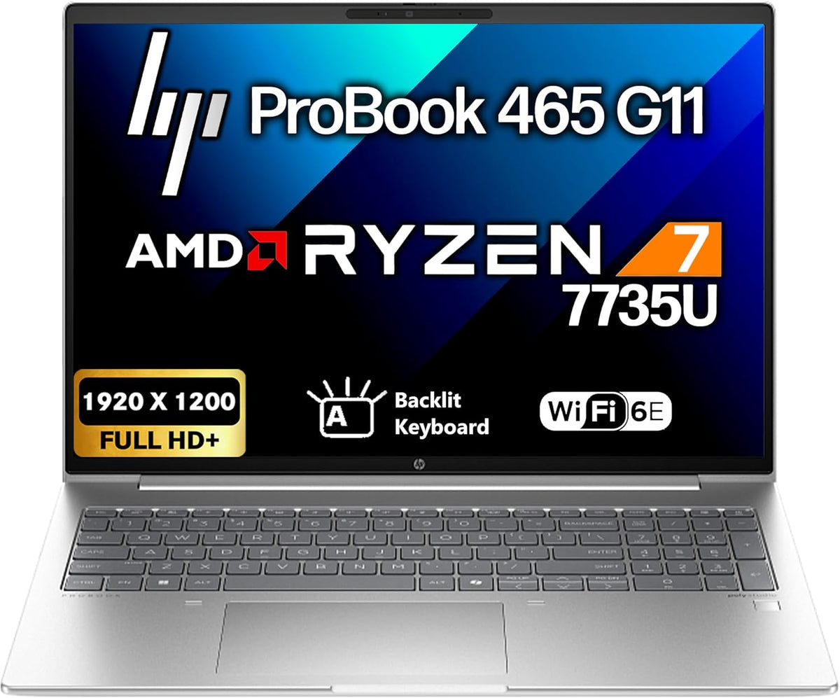HP ProBook 465 460 G11 Business Laptop 16" FHD+ Display, AMD Ryzen 7 7735U, oemgenuine Customized Laptop, 16GB / 32GB / 64GB RAM, 512GB / 1TB / 2TB SSD, Wi-Fi 6E, RJ-45, Webcam, Backlit KB, Win 11 Pro