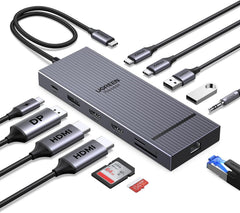 12 in 1 Triple 4K Docking Station with 2 HDMI, DP, 2x10G USB C, 2×USB-A2.0, 100W PD, SD/TF, 1000Mbps Ethernet, 3.5MM Audio, Revodok Pro USBC Hub Multiple Adapter for DELL, HP and More