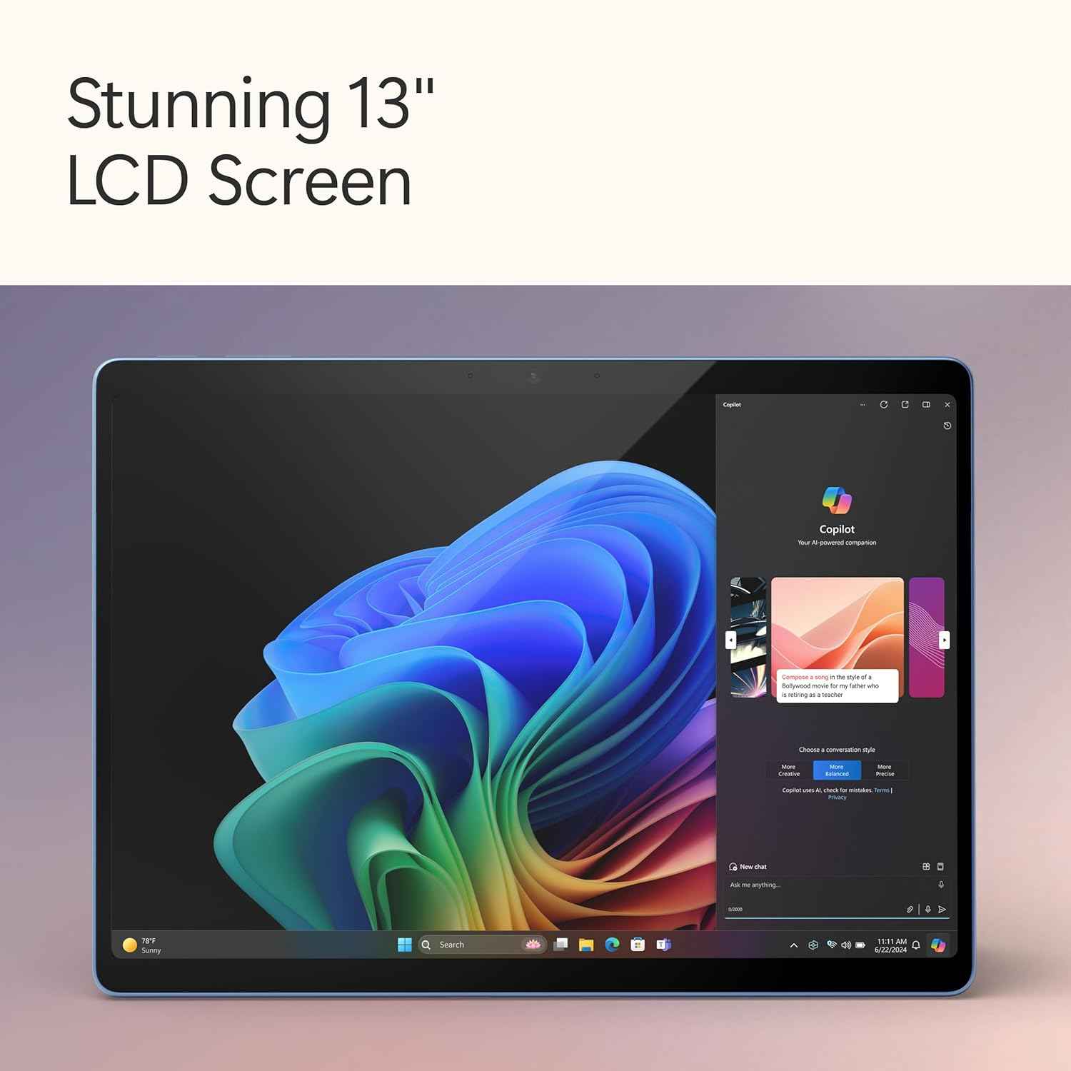 Surface Pro 2-in-1 Laptop/Tablet (2024), Windows 11 Copilot+ PC, 13" Touchscreen Display, Snapdragon X Plus (10 Core), 16GB RAM, 512GB Storage, Sapphire