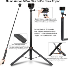 Accessories Kit for DJI Osmo Action 5pro/4/3,Carrying Case with Belt 135cm Selfie Stick Tripod Waterproof Housing Floating Handle Grip Magnetic Handlebar Mount Qucik Release4 in 1 Body Mount