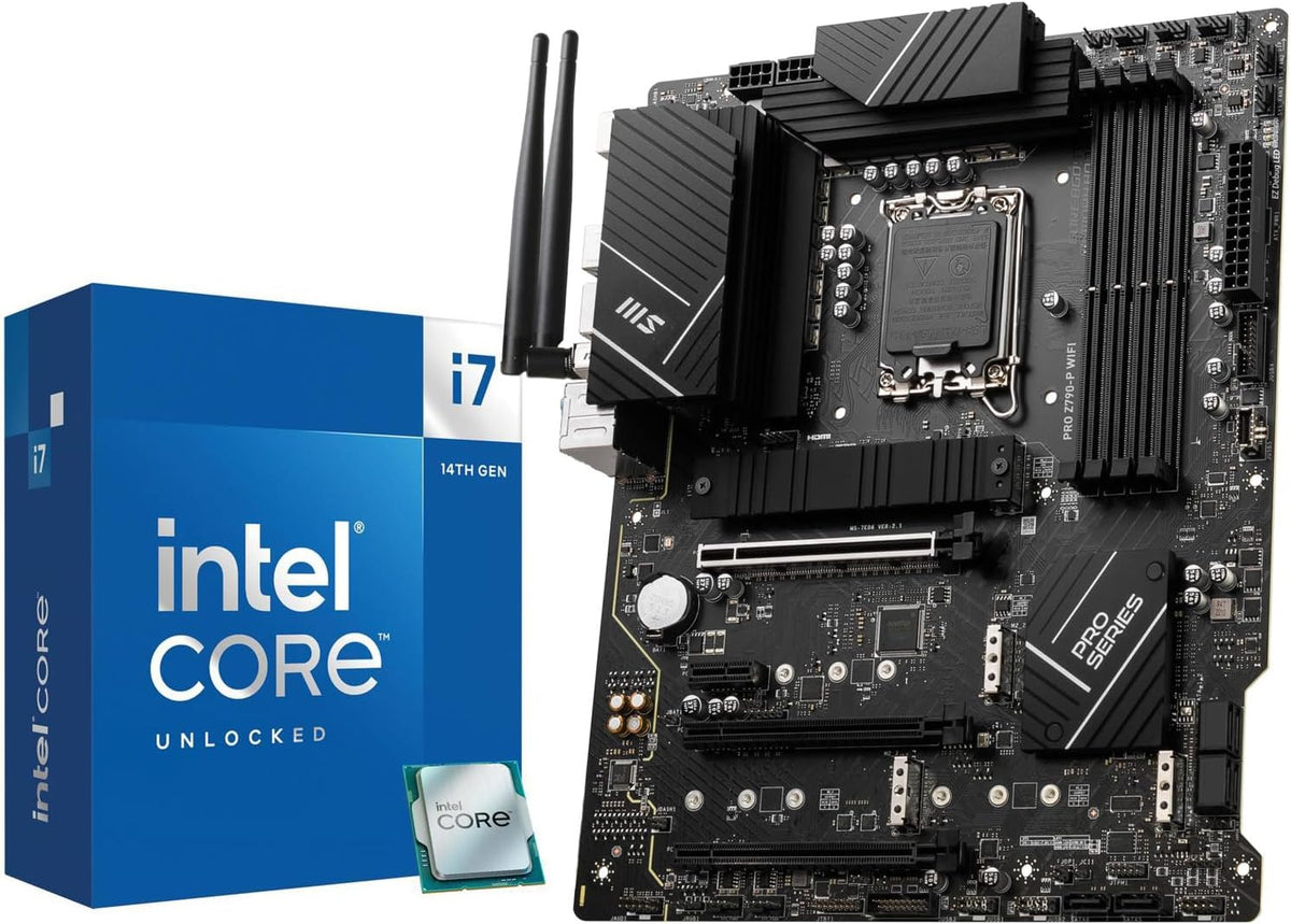 Micro Center CPU Motherboard Intel Core i7-14700K 20 Cores up to 5.6 GHz Unlocked LGA 1700 Desktop Processor with Integrated Graphics Plus MSI PRO Z790-P WiFi DDR5 ProSeries Motherboard