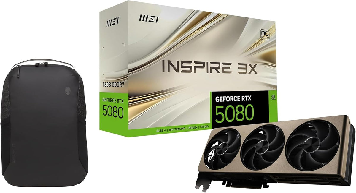 Inspire GeForce RTX 5080 16GB GDDR7 3X OC Graphics Card, Blackwell GPU, Triple Fan Cooling, PCIe 5.0, HDMI, 4K/8K Gaming GPU (G5080-16I3C) Bundle with Alienware Backpack