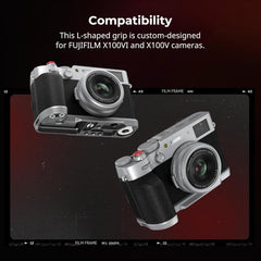 X100VI / X100V Handgrip L-Shape Grip with Quick Release Plate for Arca, Lightweight Silicone Side Handle, Shutter Button and Hot Shoe Cover for FUJIFILM X100VI / X100V Cameras (Silver) - 4555
