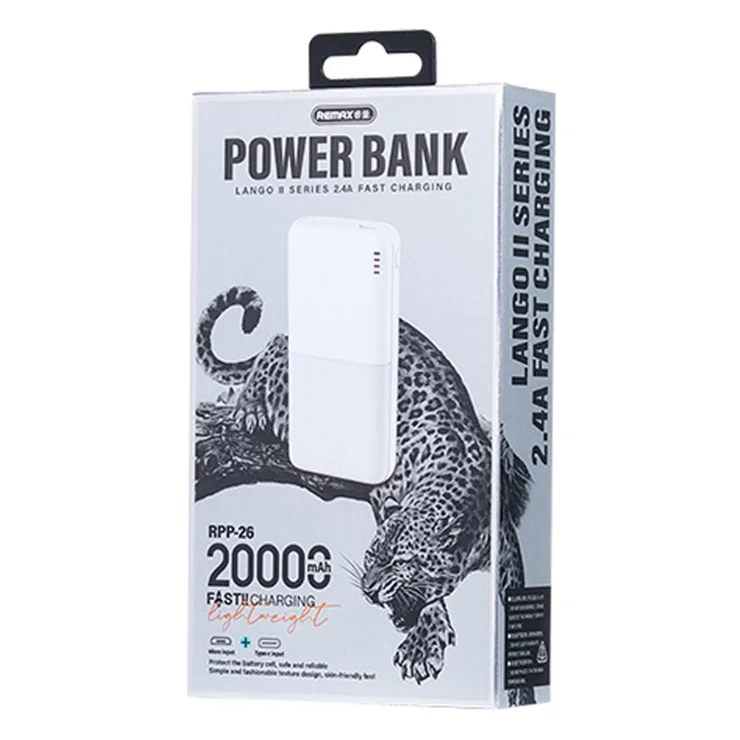 Power Bank 20000mAh RPP-26 REMAX Lango II Series White