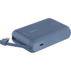 Belkin BoostCharge power bank 10000mAh, portable power bank with integrated cable PD 20W, fast charge USB-C power delivery, power bank fast charging for iPhone 16 series, iPad Pro, Galaxy S24 and more - Blue