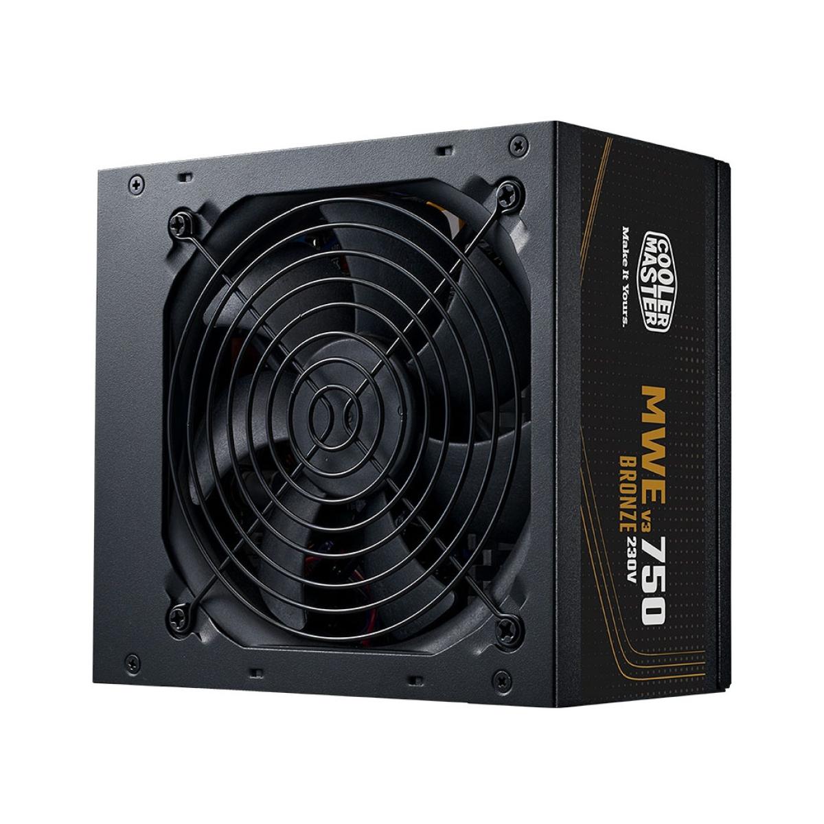 Cooler Master MWE 750W 80+ Bronze ATX 3.1 Non-Modular Power Supply Quiet HDB Fan , Embossed Cable , Black