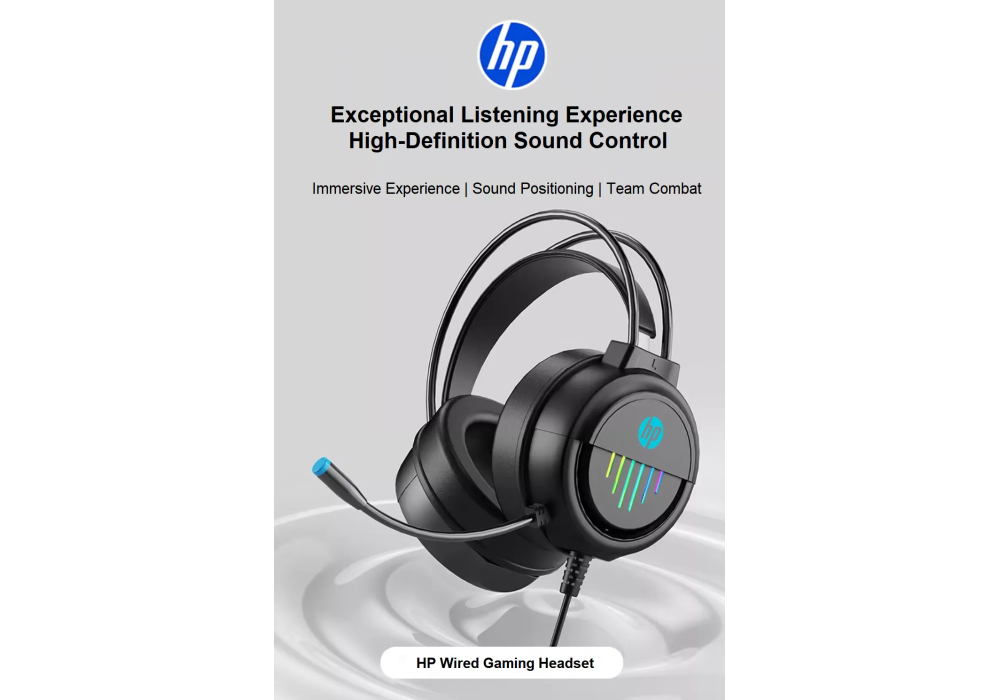 HP DHE-8015U - Wired USB Gaming Headset, RGB Lighting, Built-in Microphone, Volume Control, Comfort Design